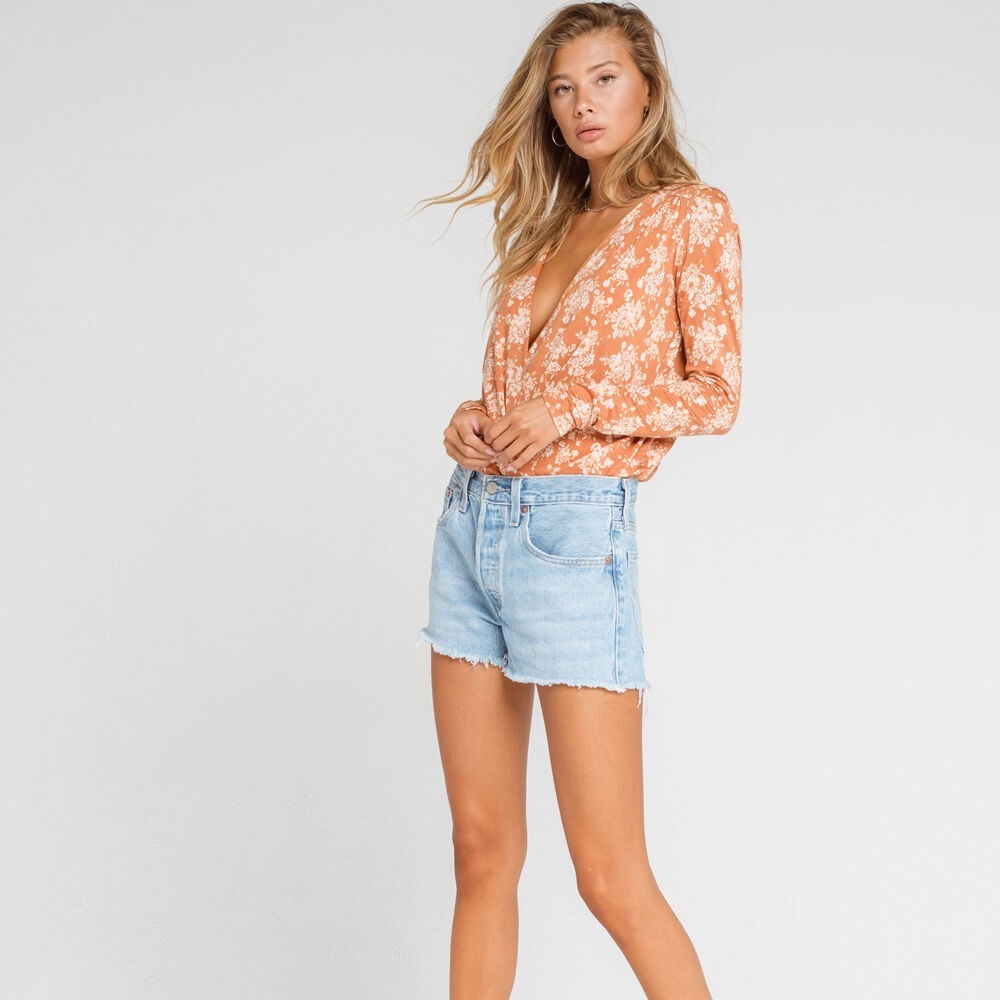 Printed Free People Turnt Copper Floral Print Bodysuit | S